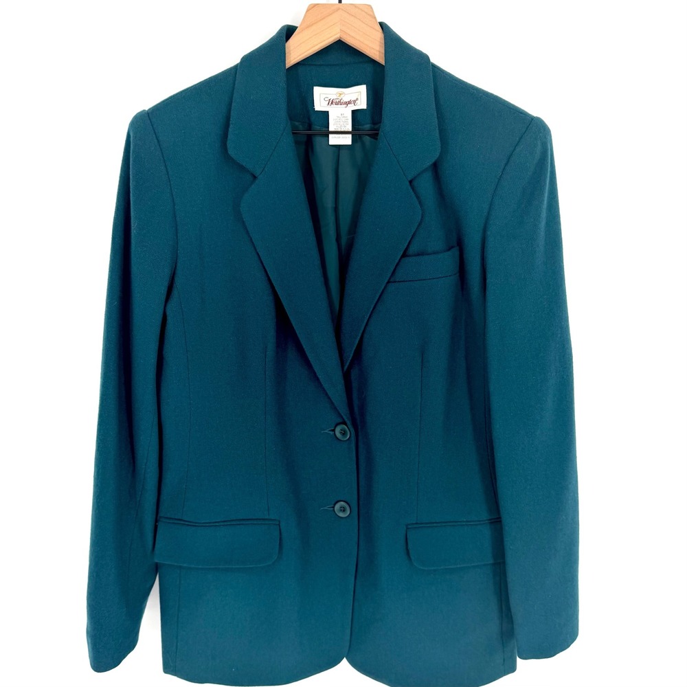 VTG 80s Teal 100% Wool Blazer Petite 8T Minimalist Tailored Jacket USA‎ Career